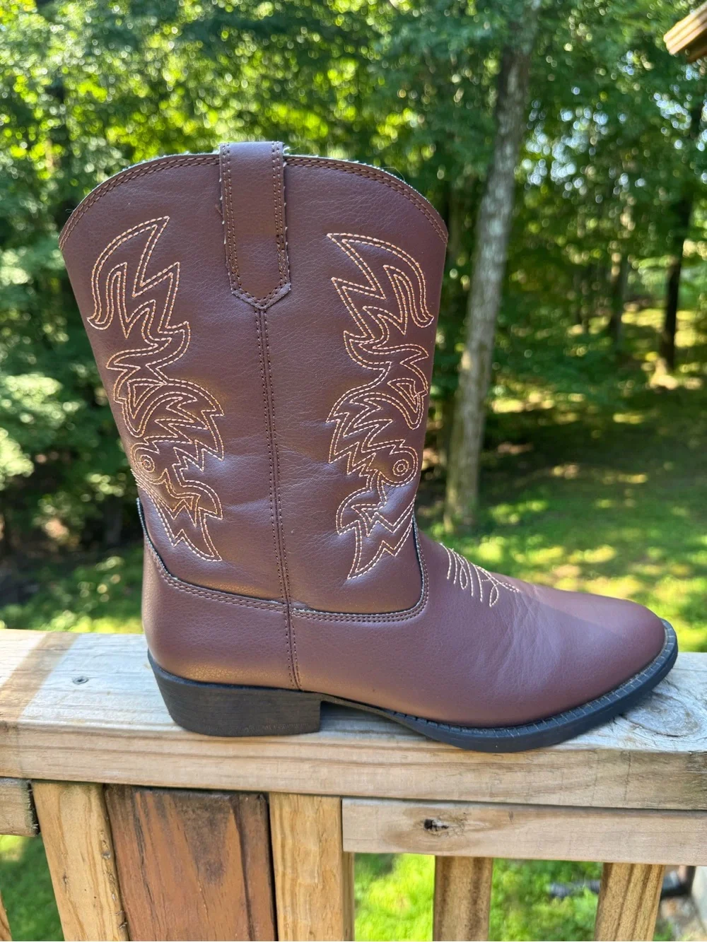 Deer Stags Ranch Kids Western Cowboy Boots Size 7 Brown